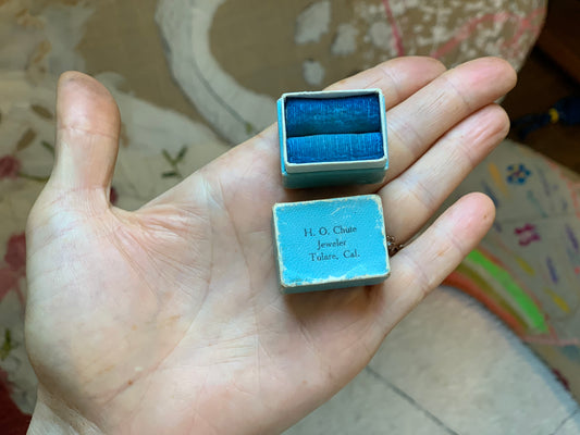 Antique Rustic Blue Cardboard Ring Box