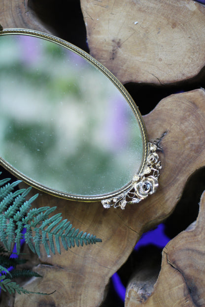 Antique Floral Roses Matson Mirror Tray
