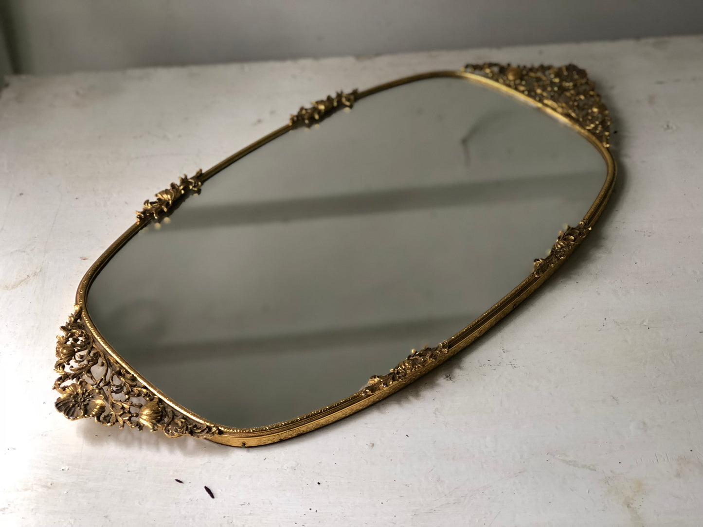 Antique Floral Matson Mirror Tray