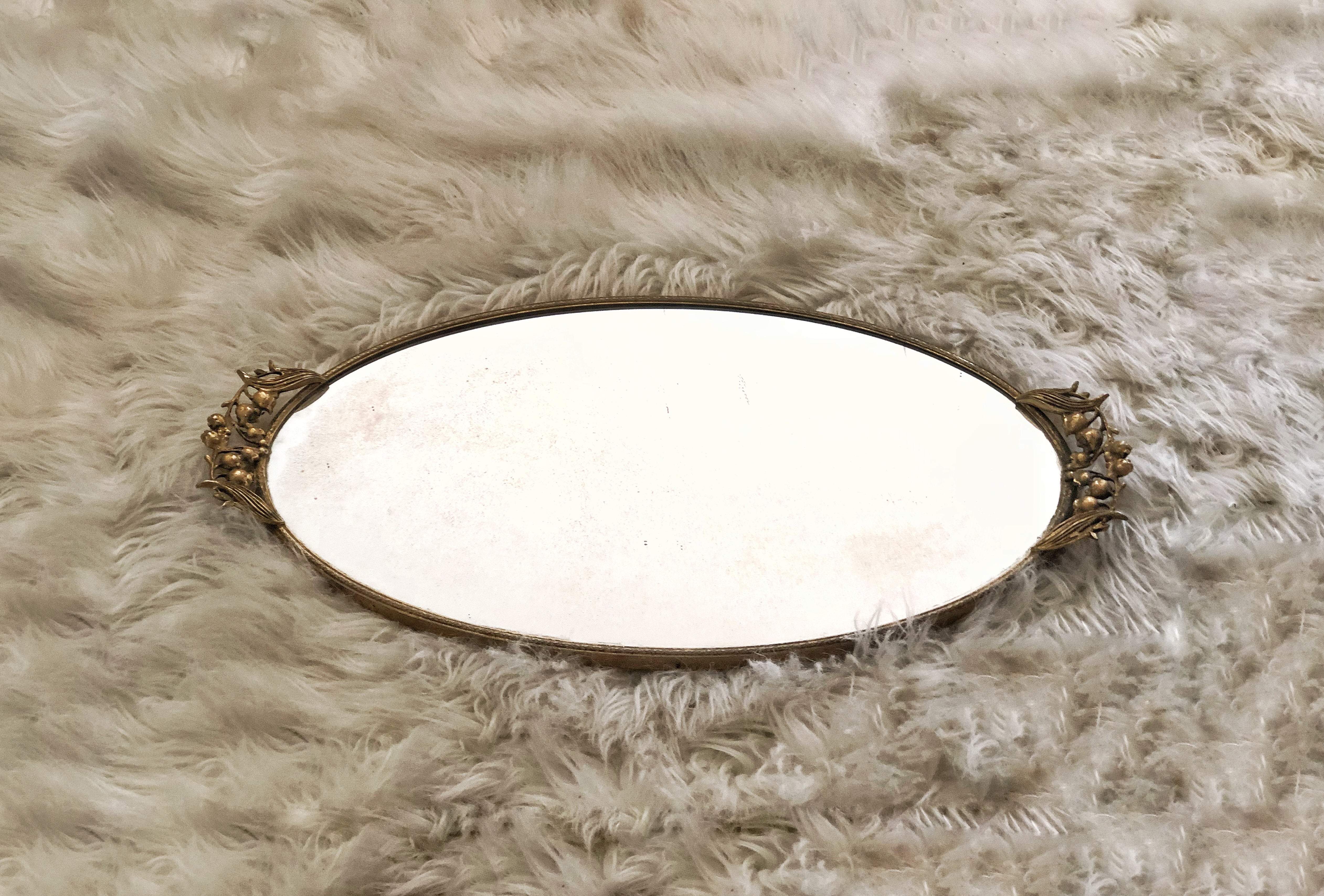 Antique Lily of the Valley Mirror Tray