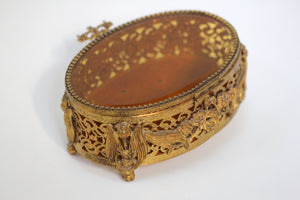 Antique Floral Amber Tinted Lily of the Valley French Victorian Jewelry Box