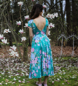 Vintage Teal Floral Carol Anderson Dress