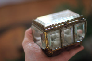Antique French Victorian Tufted Glass Jewelry Box Ormolu