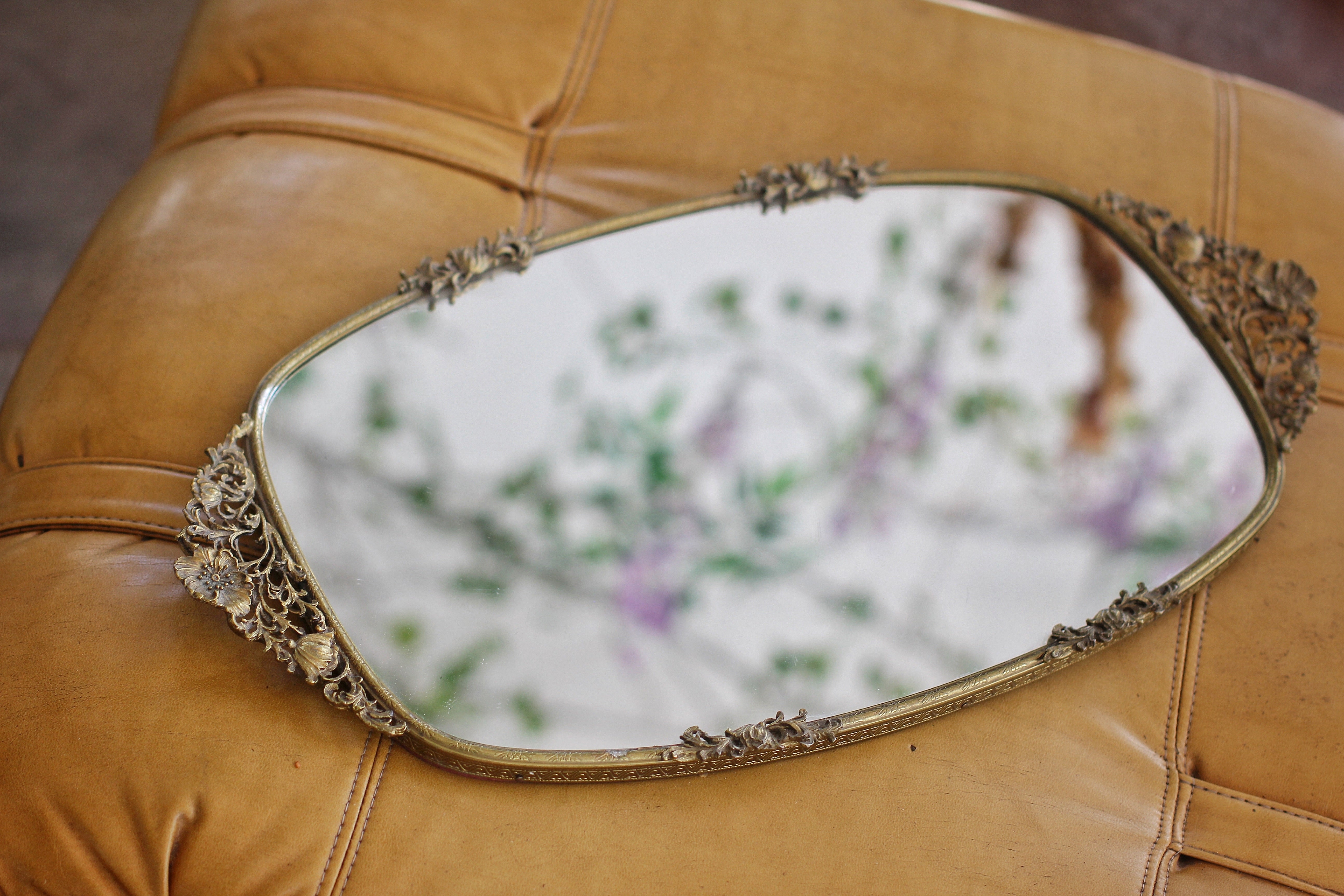 Antique Floral Matson Mirror Tray