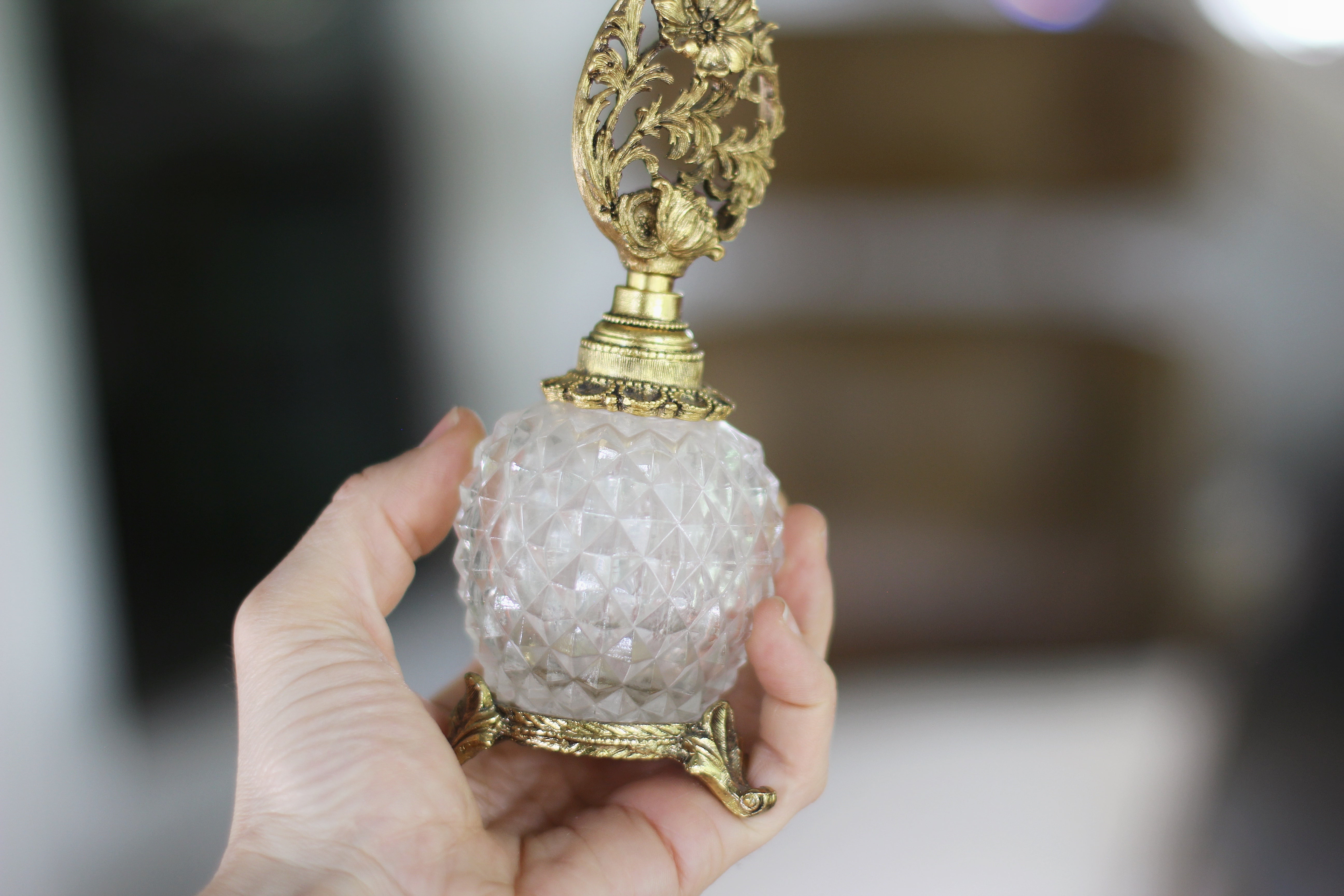 Antique Gold Dogwood Matson Perfume Bottle
