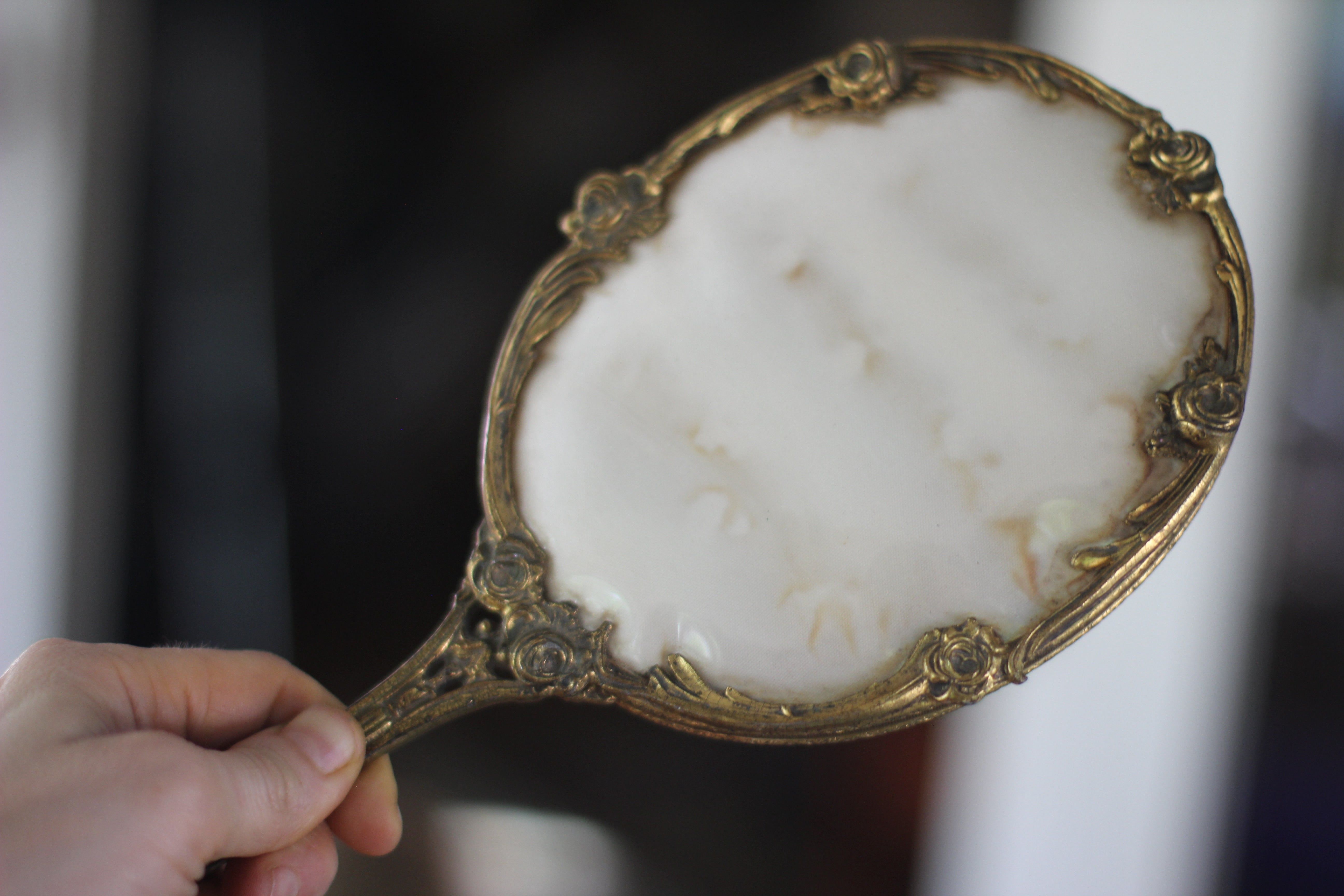 Antique Floral Hand Mirror