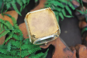 Antique French Victorian Tufted Square Glass Jewelry Box Ormolu