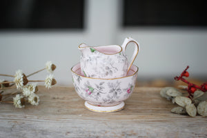 Vintage Pink Floral Tuscan Creamer & Sugar Bowl