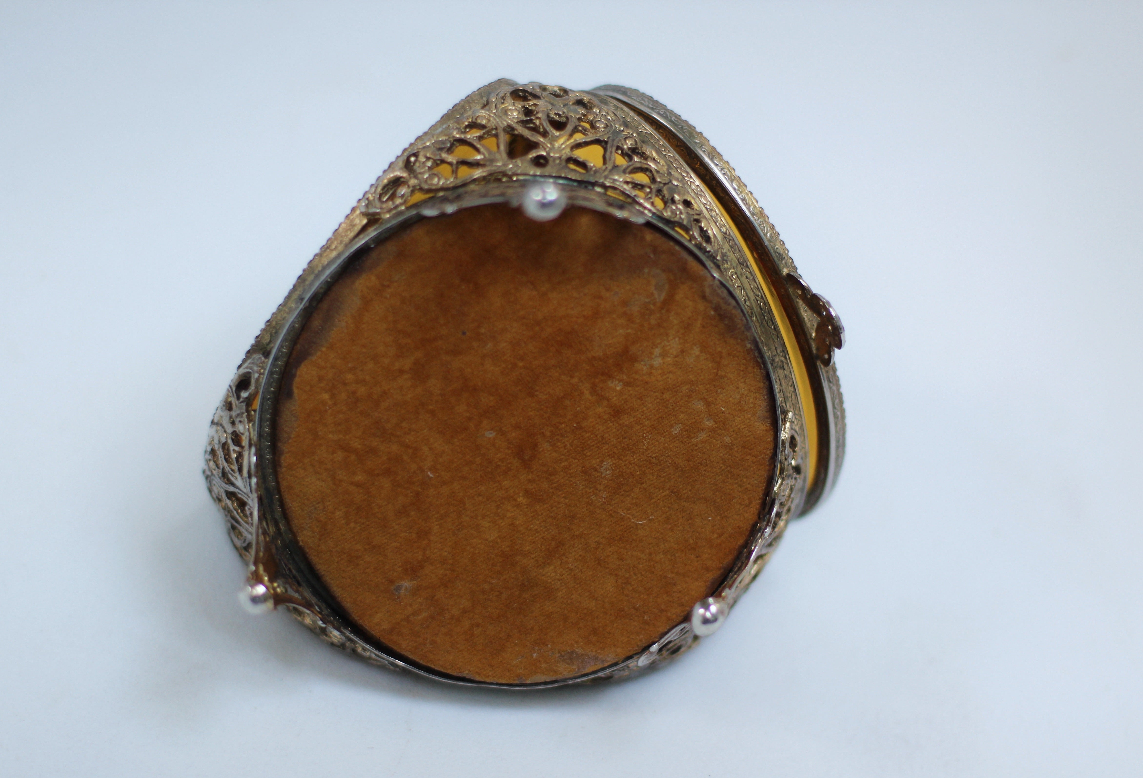 Antique Rare Floral French Victorian Amber Glass Jewelry Box