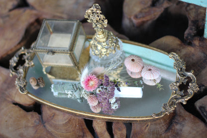 Antique Floral Bronze Filigree Mirror Tray