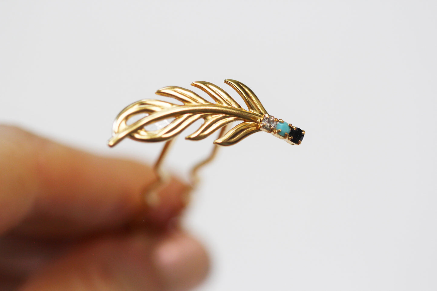 Pre-Order * Twig Crystal Turquoise Leaf Hair Prong