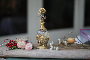 Antique Matson Floral Roses Glass Perfume Bottle