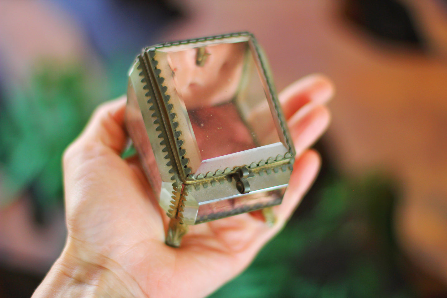 Antique French Watch Case Tufted Glass Jewelry Box