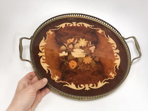 Antique Marquetry Wood Floral Tray