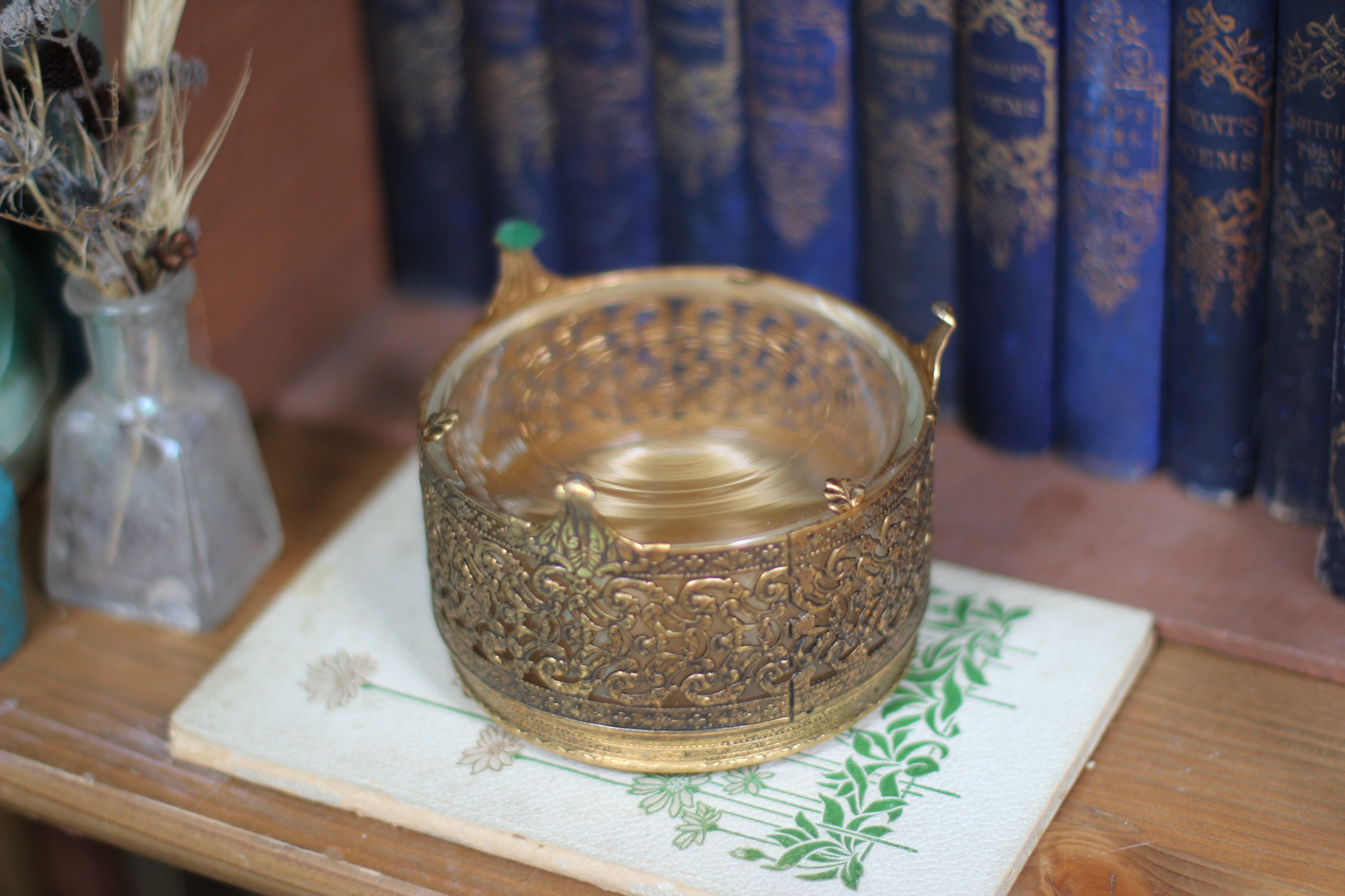 Antique Floral Filigree Bronze Jar