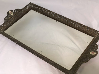 Antique Rectangle Floral Lace Mirror Tray