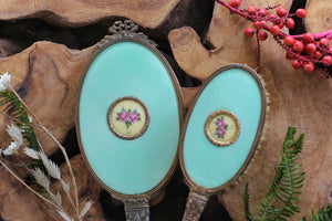 Antique Guilloche Turquoise Floral Vanity Set