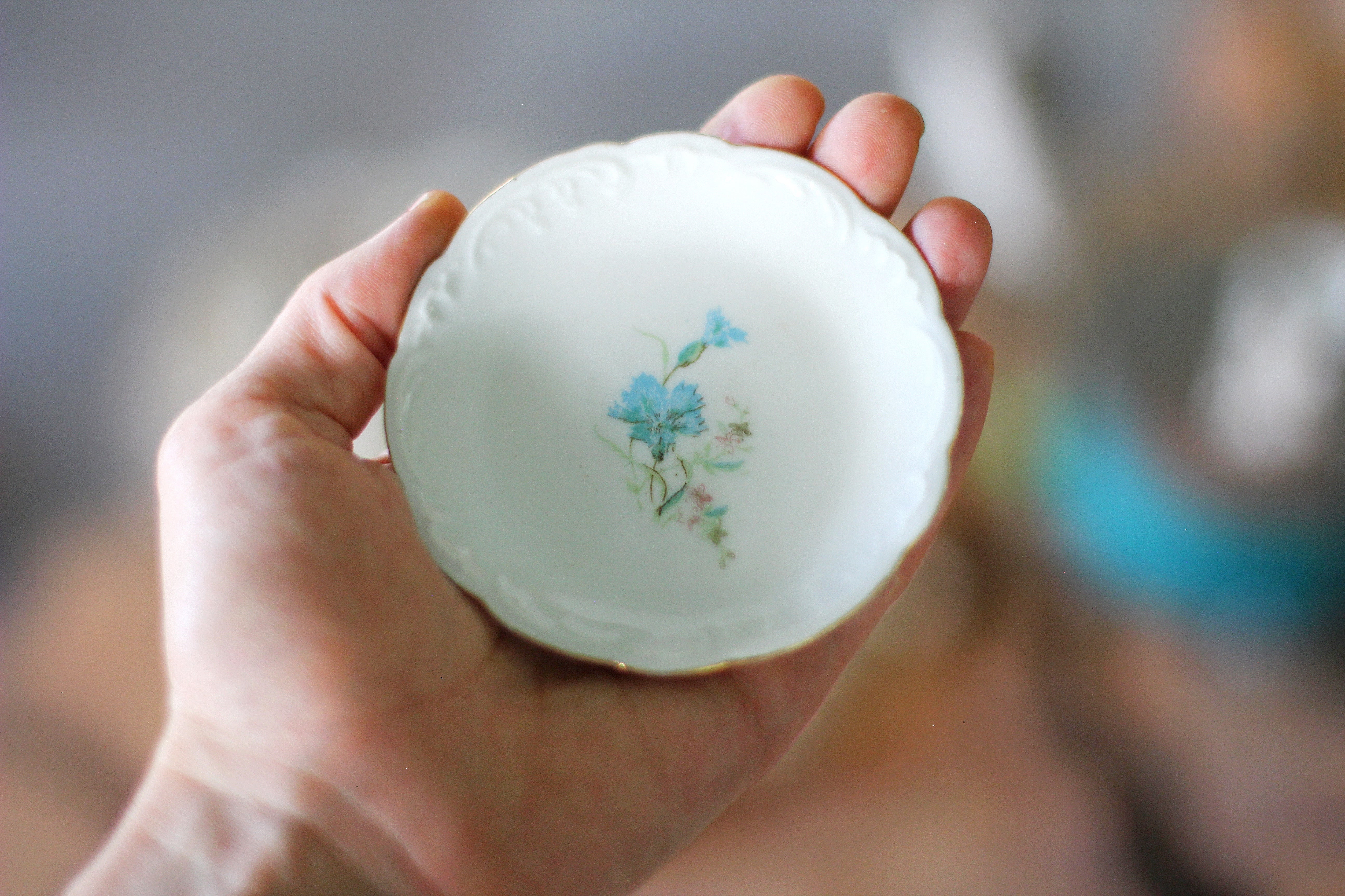 Antique Floral Porcelain Ring Dish