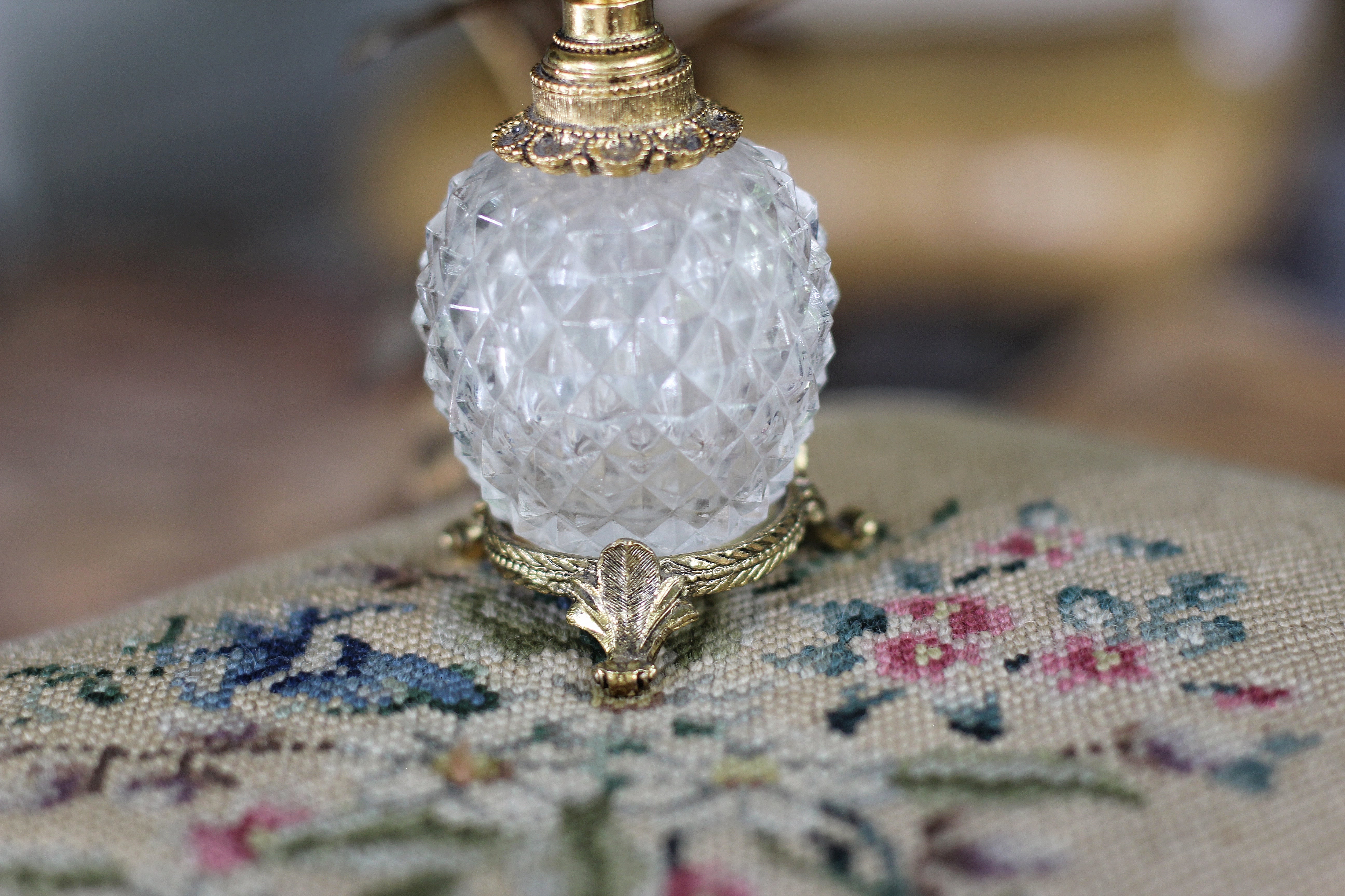 Antique Gold Dogwood Matson Perfume Bottle