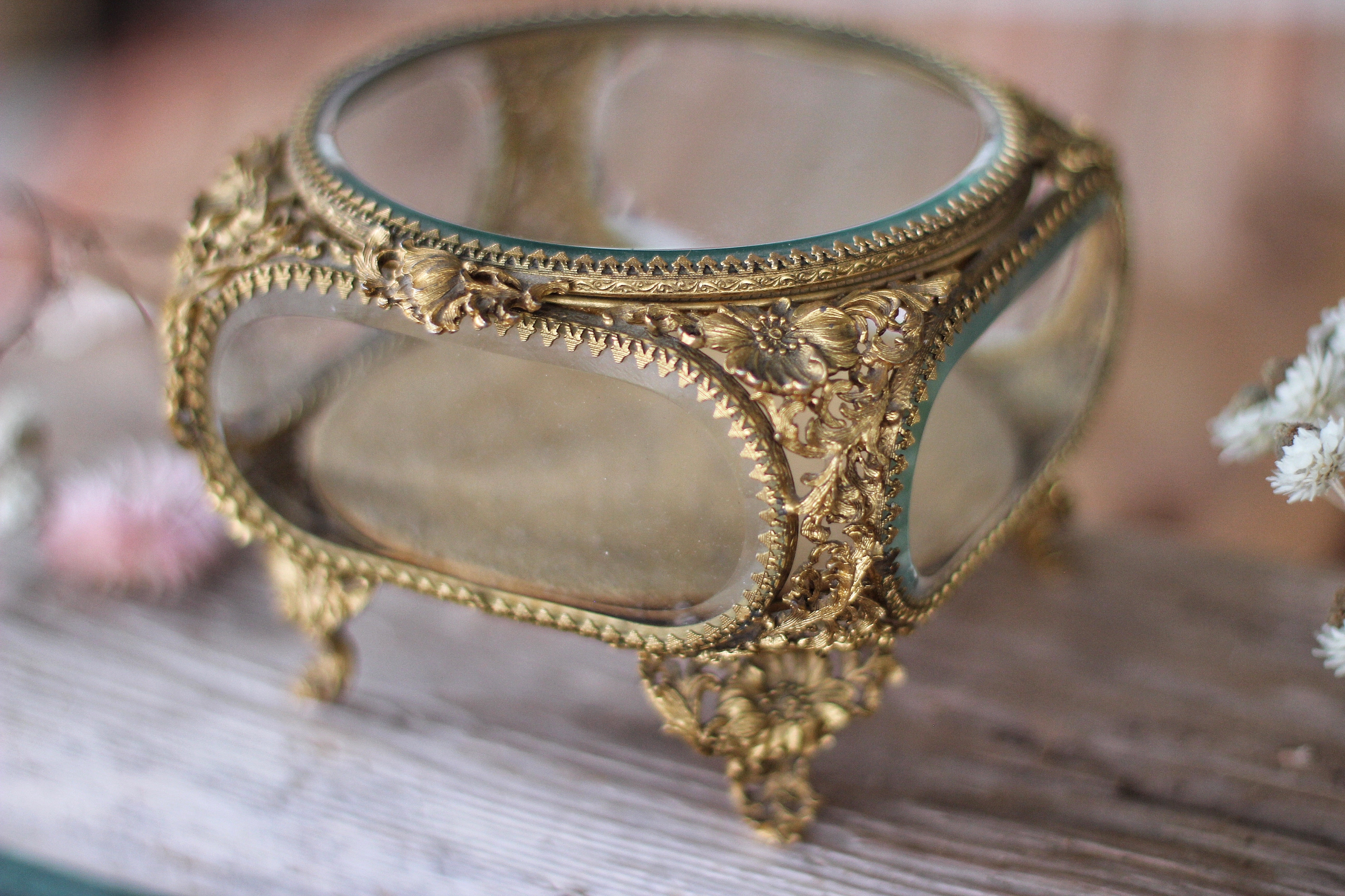 Antique French Victorian Glass Jewelry Box