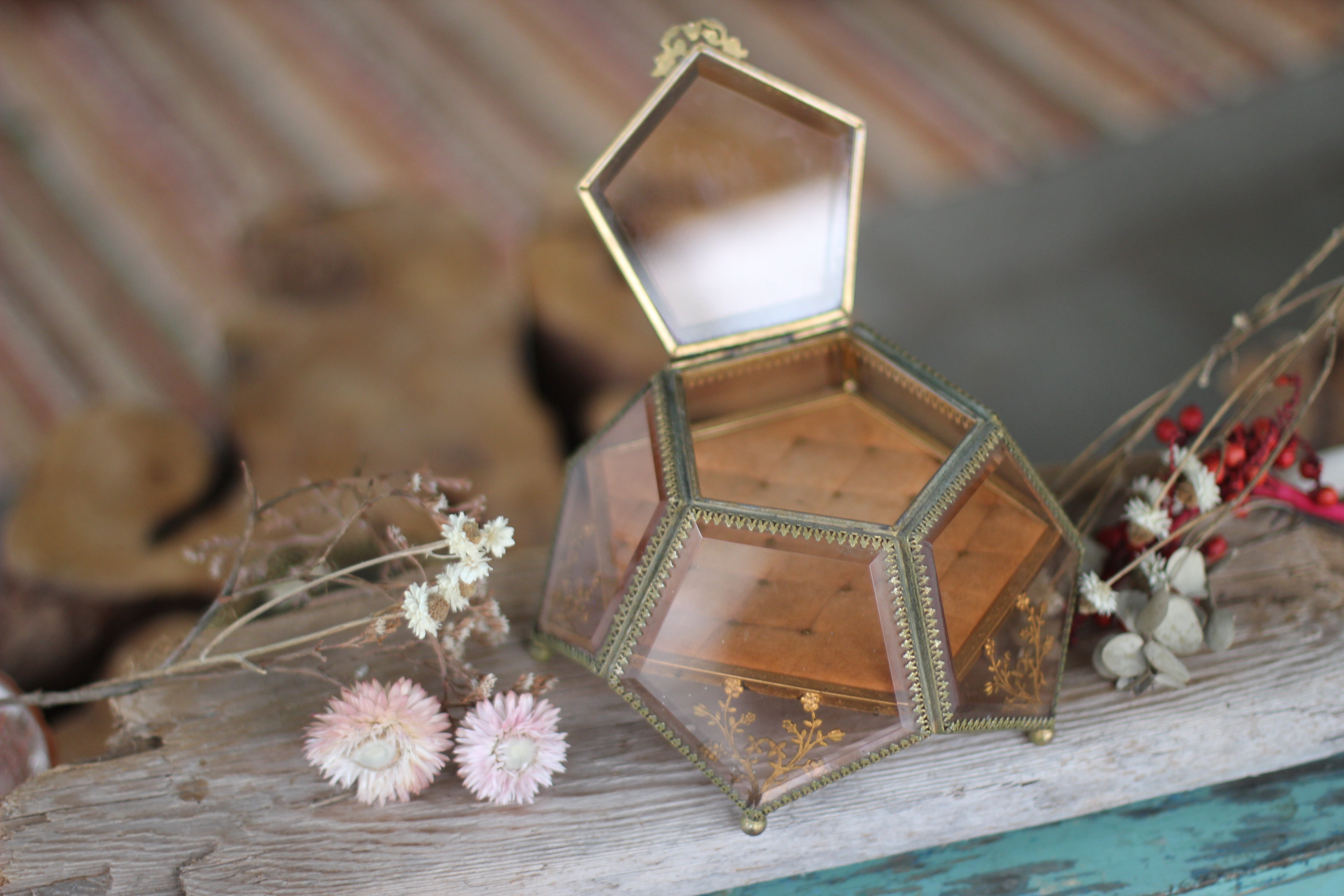 Amber Tinted French Victorian Rare Jewelry Box - Reserved