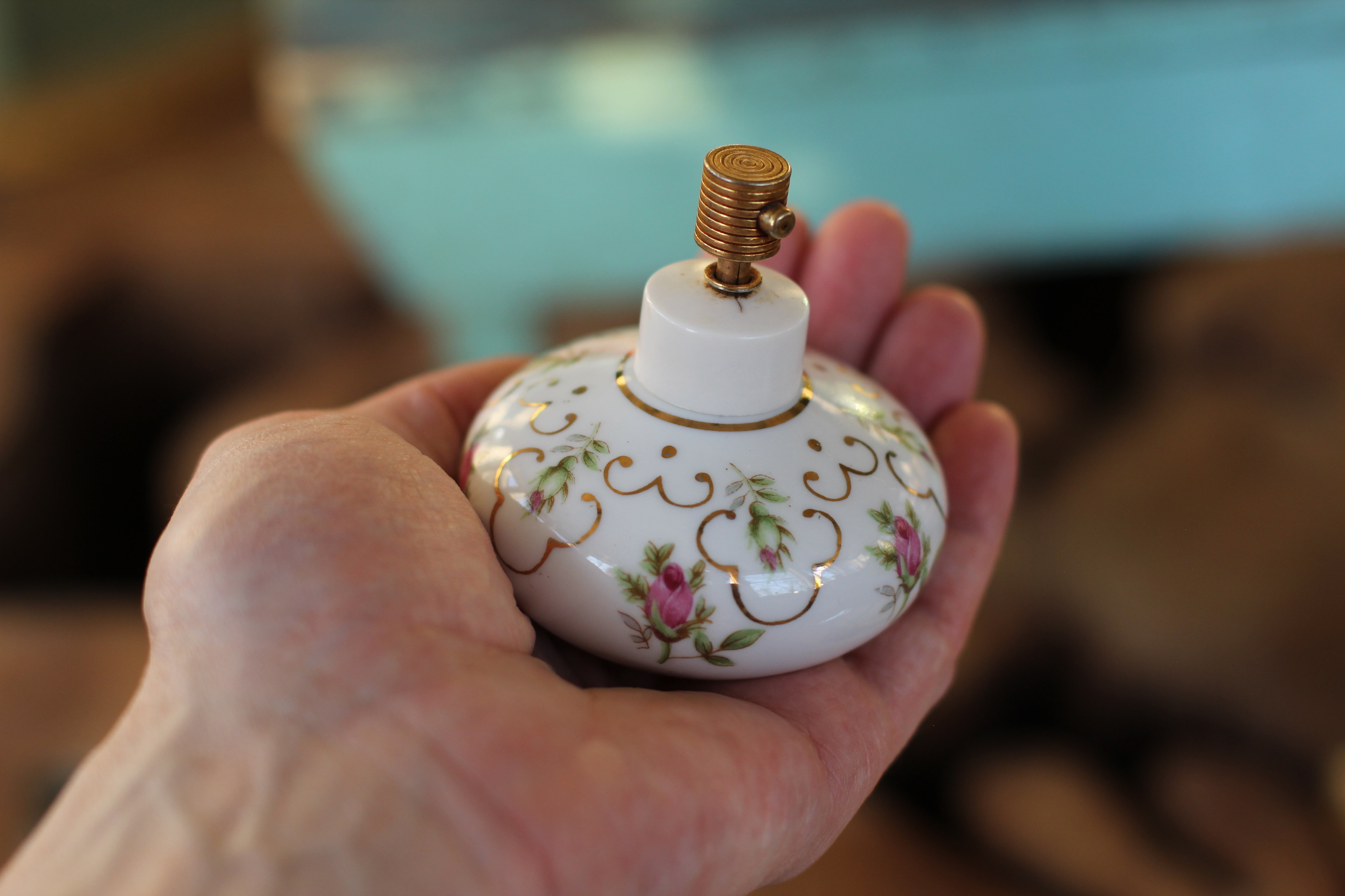 Antique Irice Floral Porcelain Perfume Bottle