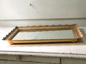 Antique Rectangle Lace Mirror Tray