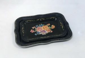 Antique Black Floral Tray Set