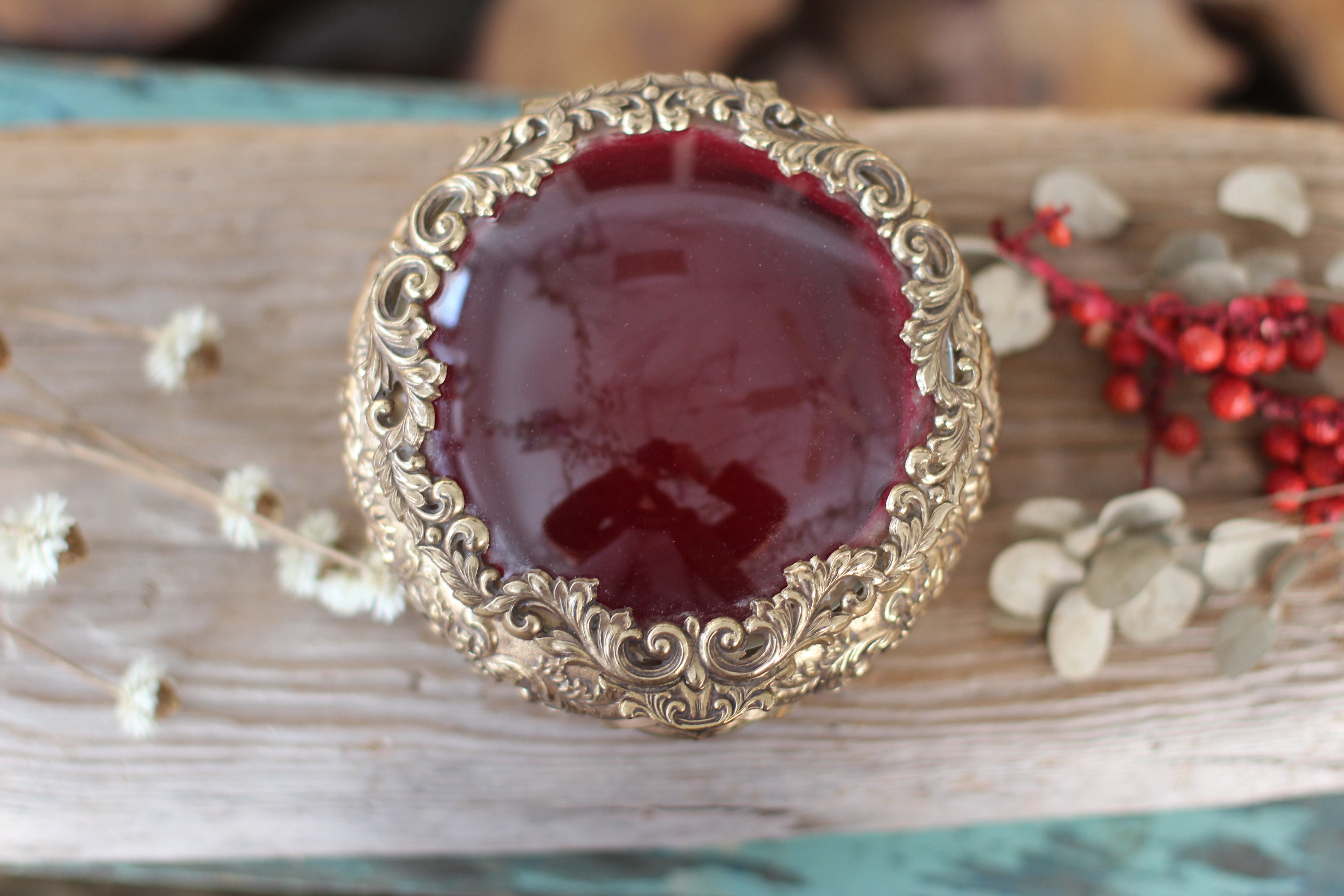 Antique Rounded Bronze Glass Jewelry Box