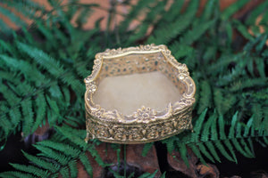 Antique Bronze Filigree Glass Jewelry Box