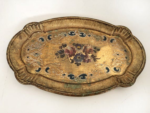 Vintage Florentine Miya Firenze Wood Floral Tray