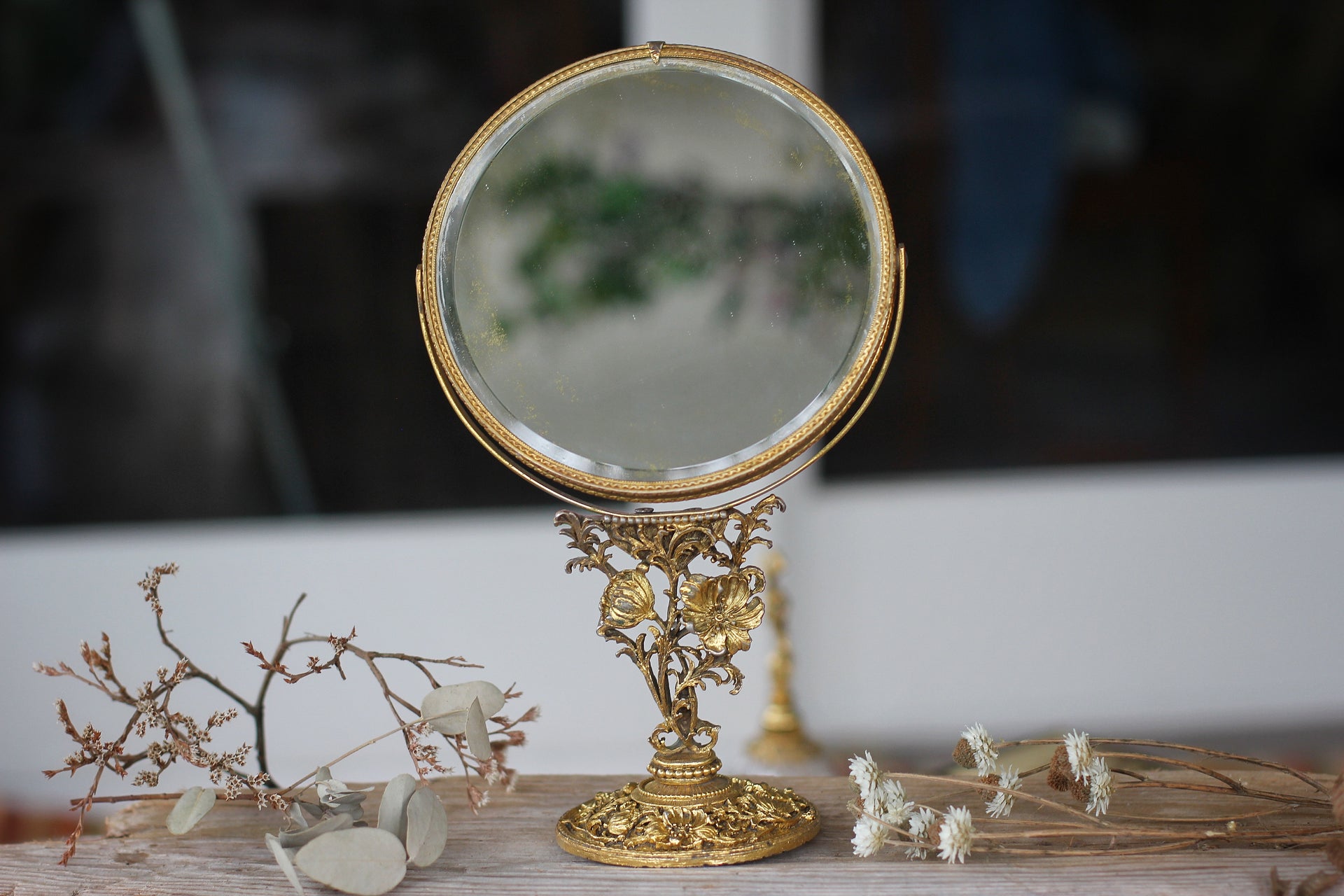 vintage dressing mirror Vintage Matson Floral Vanity Pedestal Mirror Double Sided Magnifier