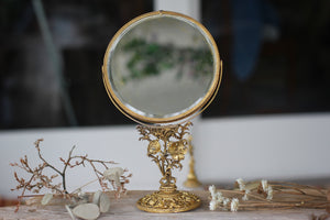 Vintage Matson Floral Vanity Pedestal Mirror Double Sided Magnifier