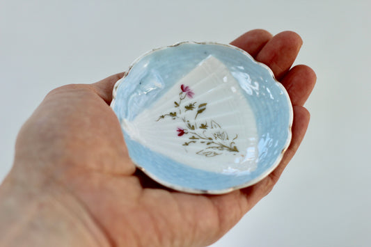 Antique Light Blue Floral Porcelain Ring Dish