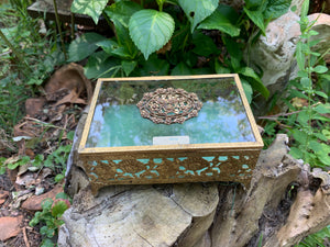 Antique Turquoise Floral Jewelry Box