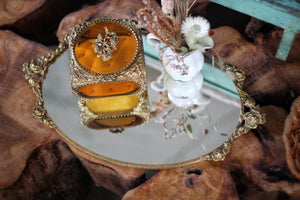 Antique French Victorian Amber Glass Jewelry Box