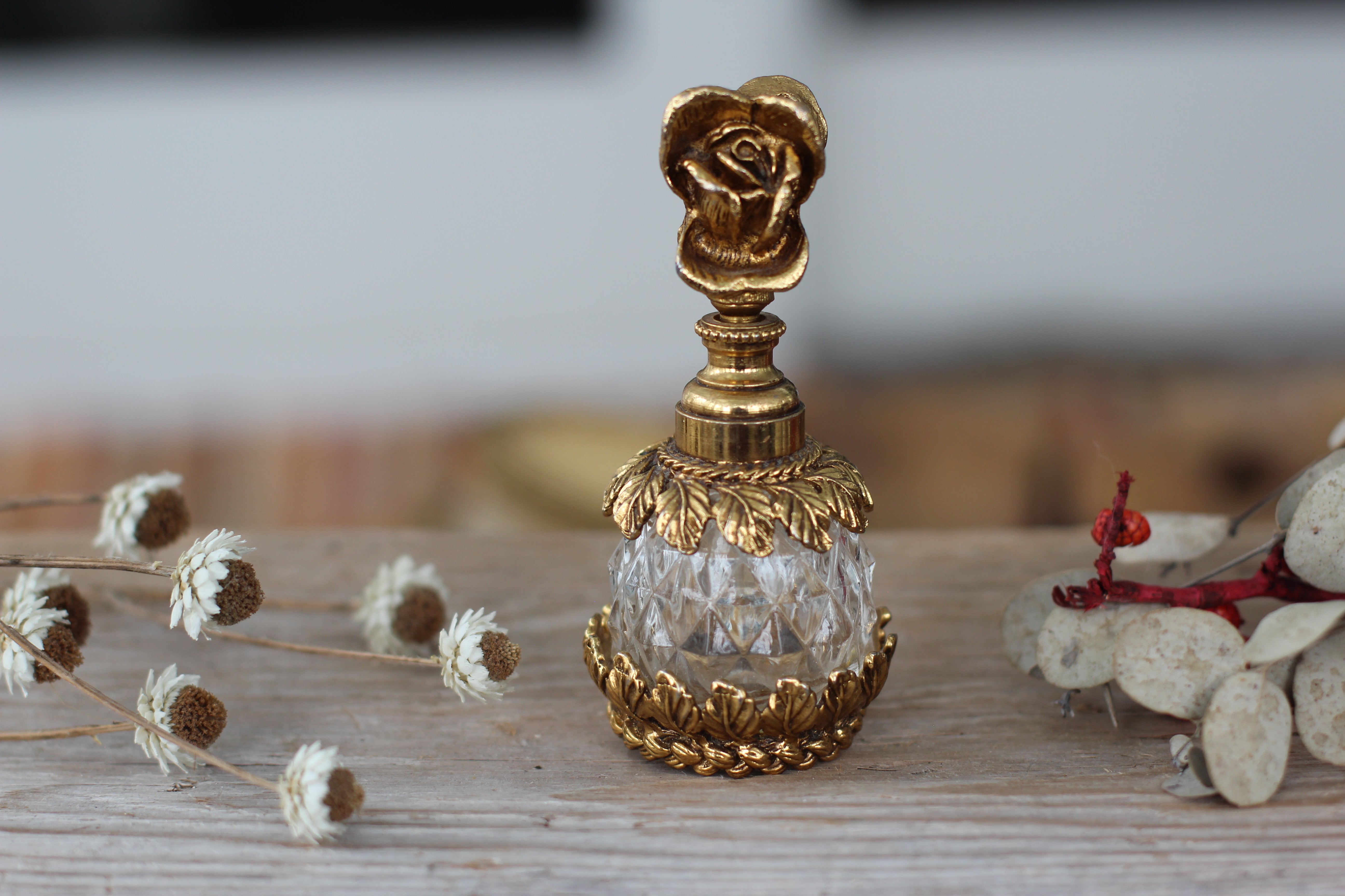 Antique Rose Glass Perfume Bottle