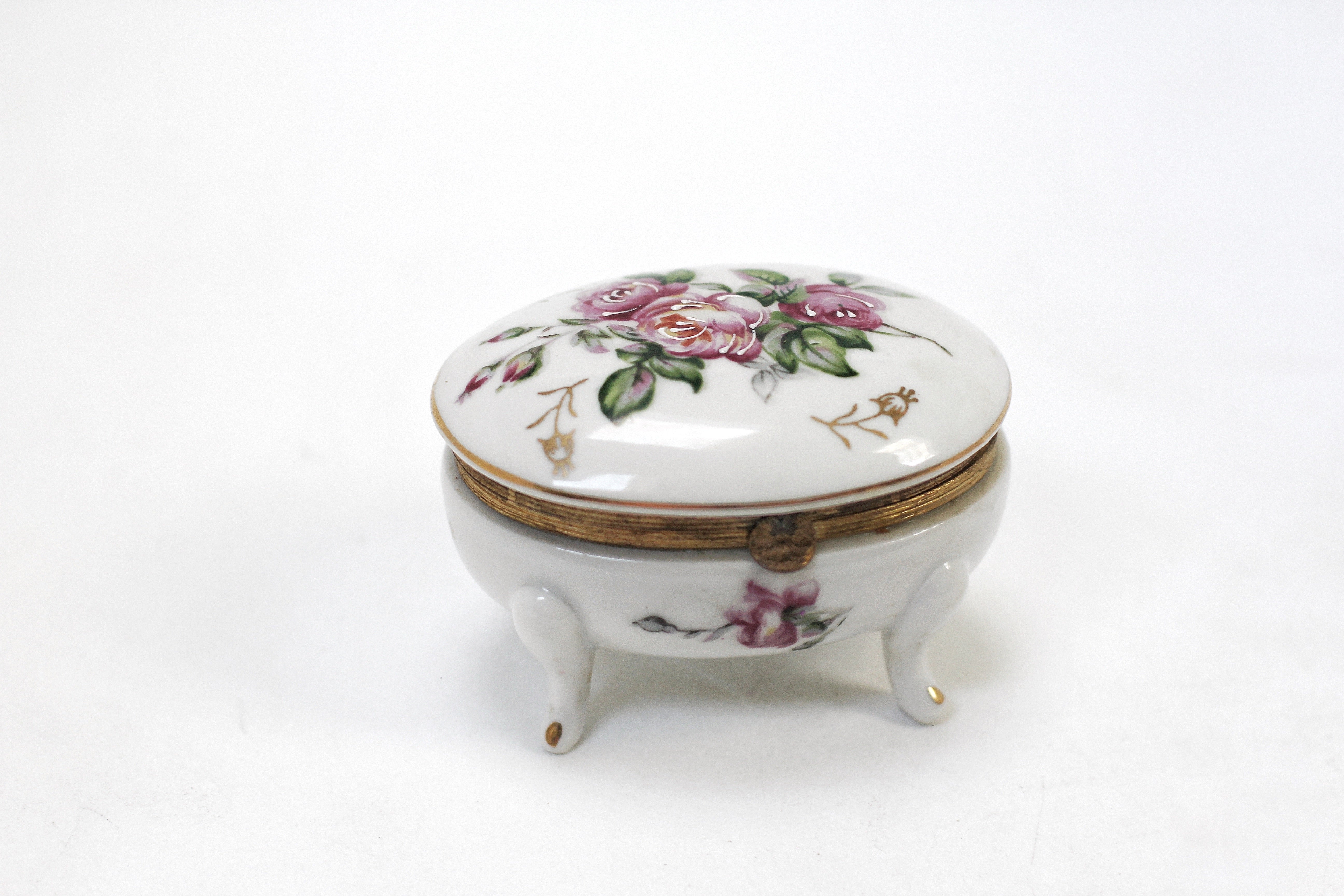 Antique Floral Porcelain Trinket