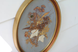 Vintage Oval Pressed Flowers Large Framed Collage