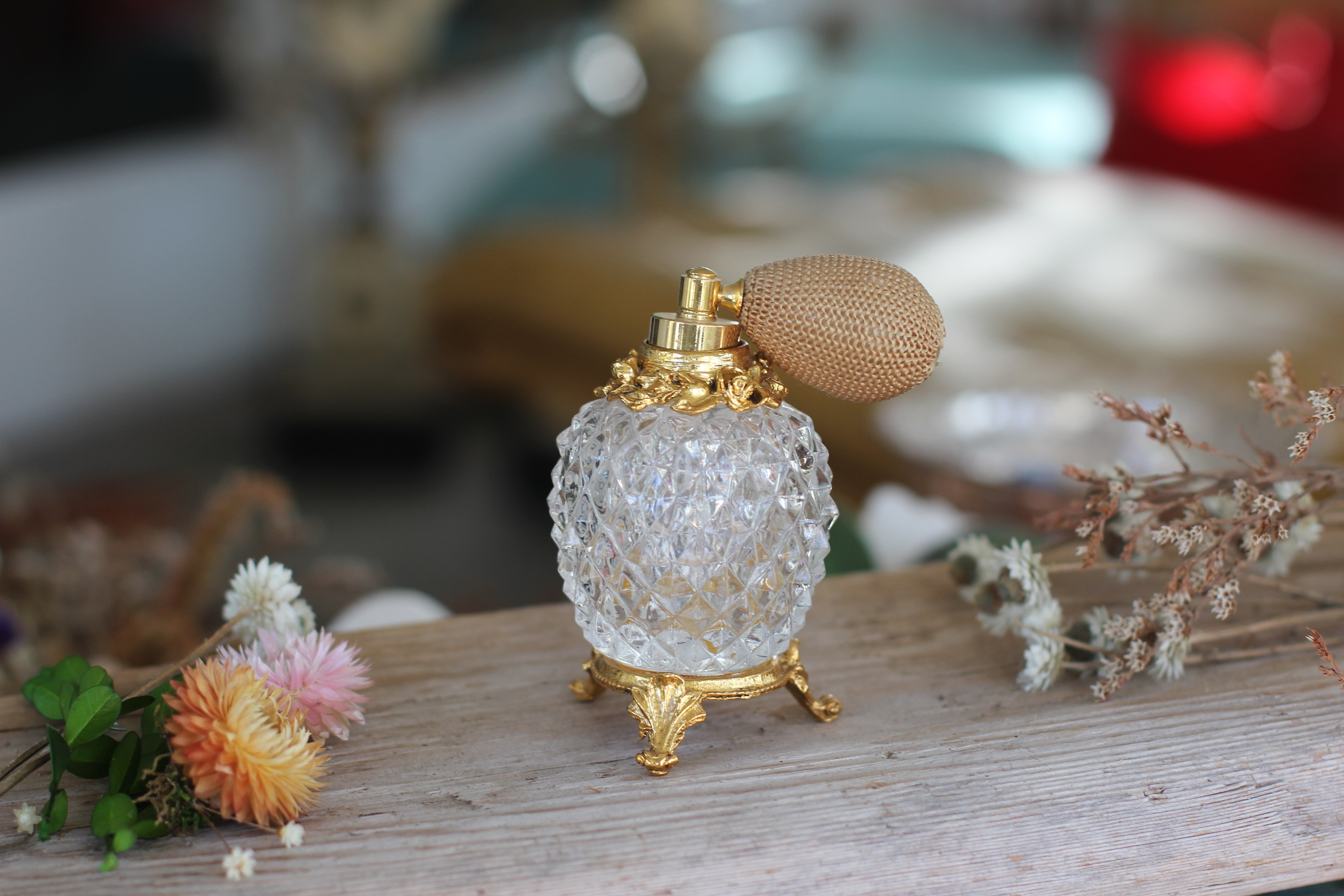 Antique Stylebuilt Ormolu Atomizer Perfume Bottle