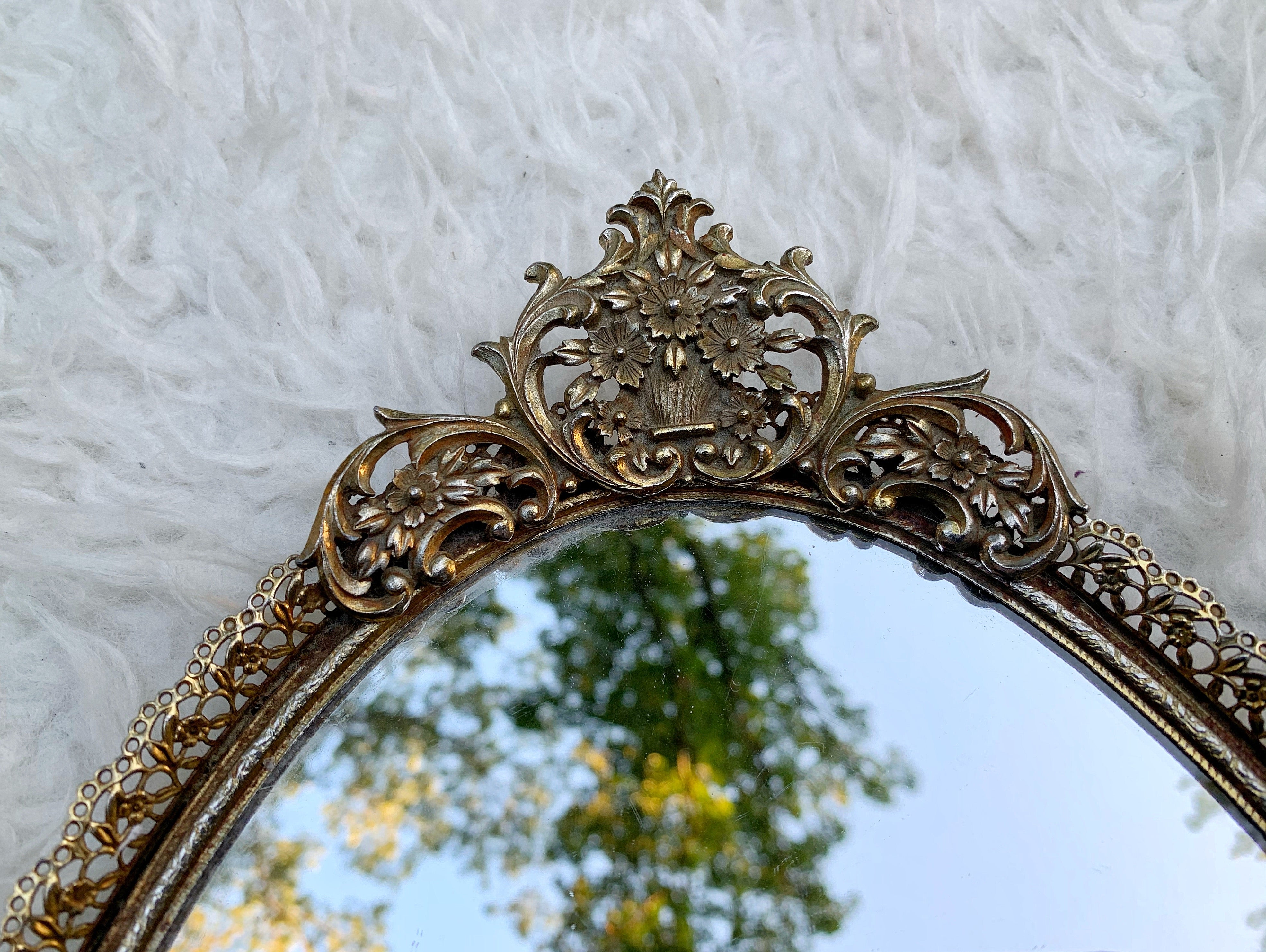 Antique Floral Filigree Mirror Tray