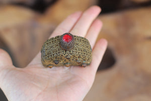 Antique Bronze Filigree Crystals Miniature Perfume Bottle