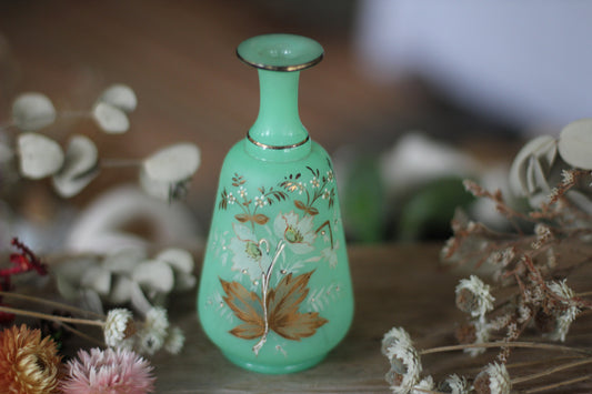 Vintage Mint Green Hand Painted Floral Vase