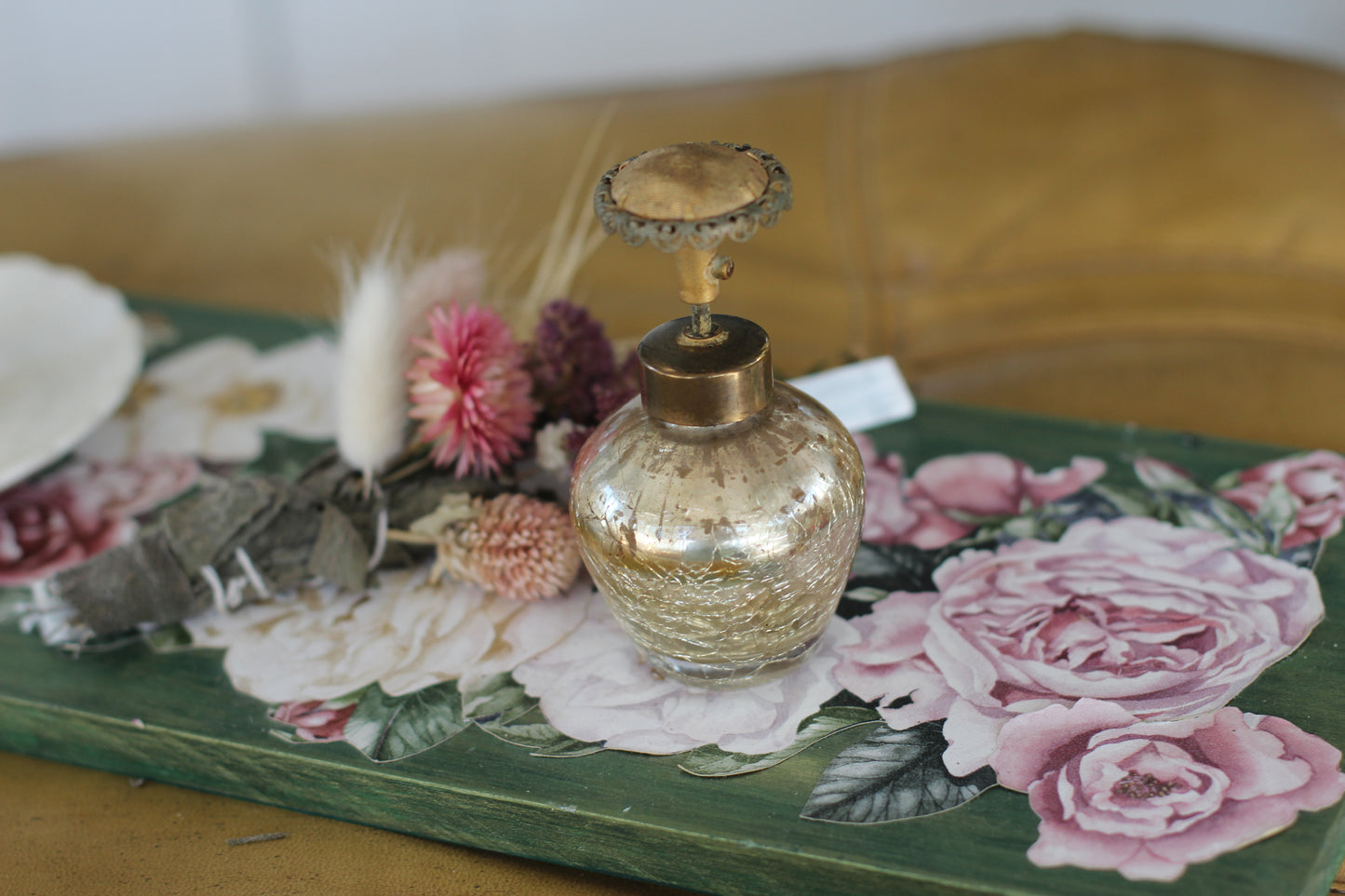 Antique Crackled Gold Automizer Perfume Bottle