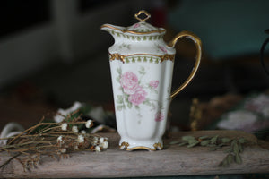 Vintage Limoges Floral Leaves Porcelain Tea Pot