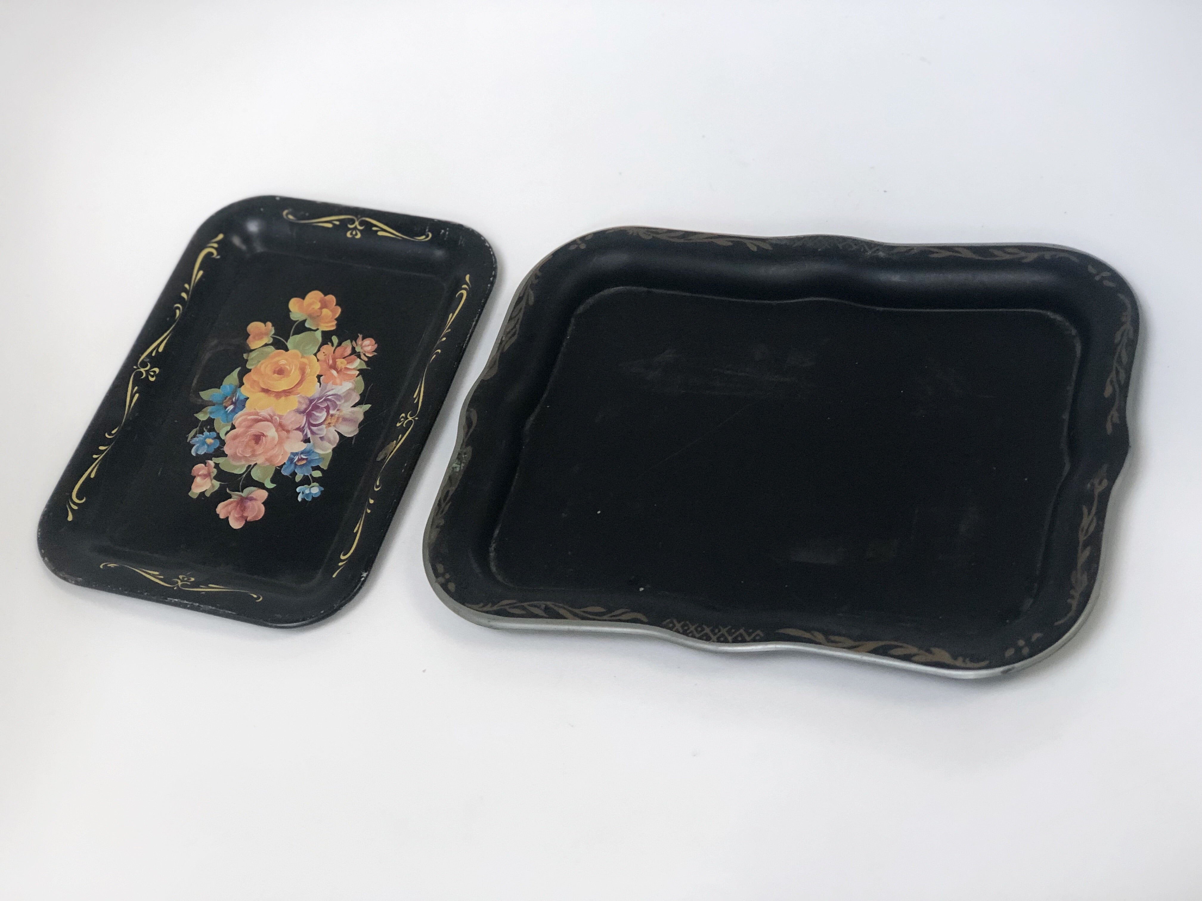 Antique Black Floral Tray Set