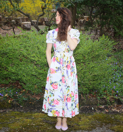 Vintage White Pink Floral Carol Anderson Dress