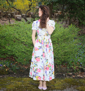 Vintage White Pink Floral Carol Anderson Dress