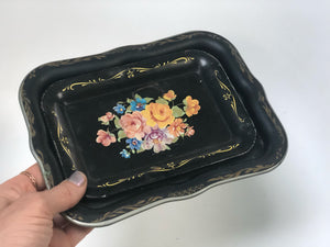 Antique Black Floral Tray Set