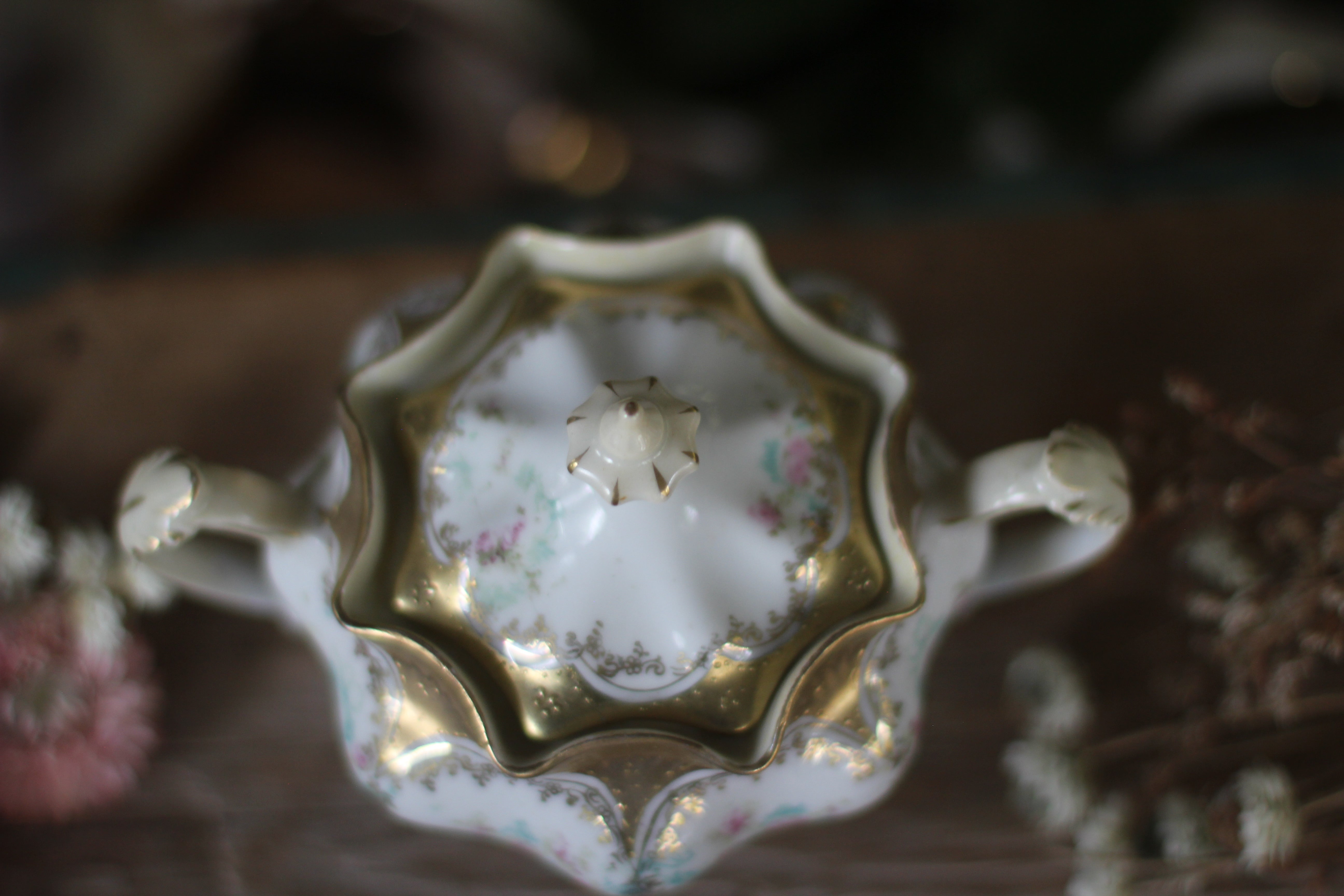 Antique R S Prussia Floral Porcelain Sugar Bowl